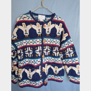 Vintage Express Tricot Handknitted 100% Wool Chunky Sweater/Cardigan